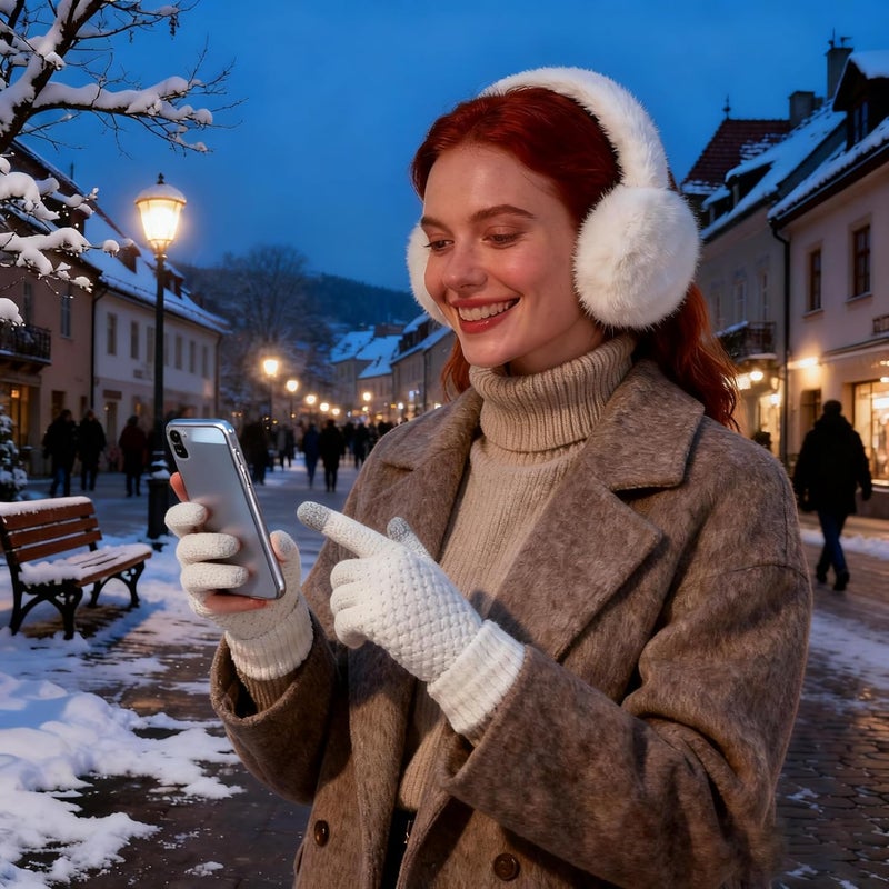 KDVOG Store Women Winter Ear Muffs Gloves Set Girls Fluffy Earmuffs Cold Weather Faux Fur Ear Warmers Touch Screen Gloves - Image 2
